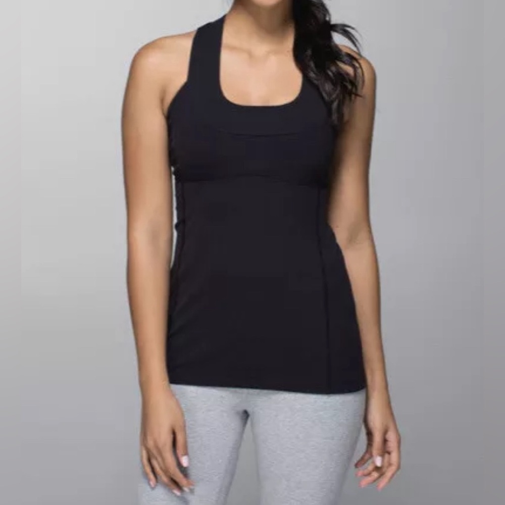 Lululemon 🇨🇦 Scoop Neck Tank Top black mesh detail back Size 4